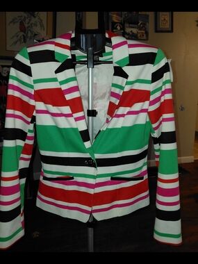 Jules & Leopold Striped Blazer in Green, Red, Pink, Black & White